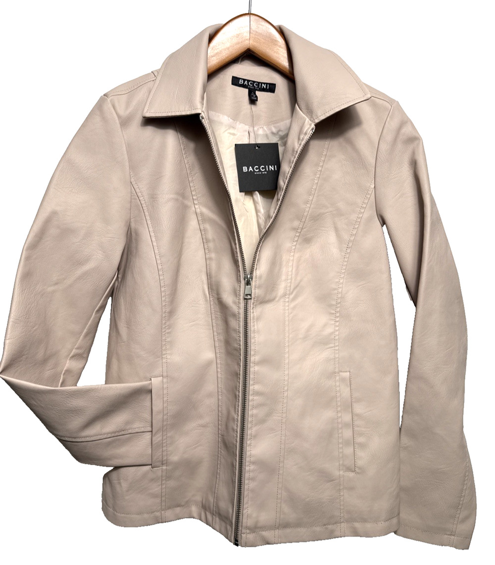 Baccini Faux Leather Jacket Women’s Small Feminine Fit Cream Off White Beige NWT